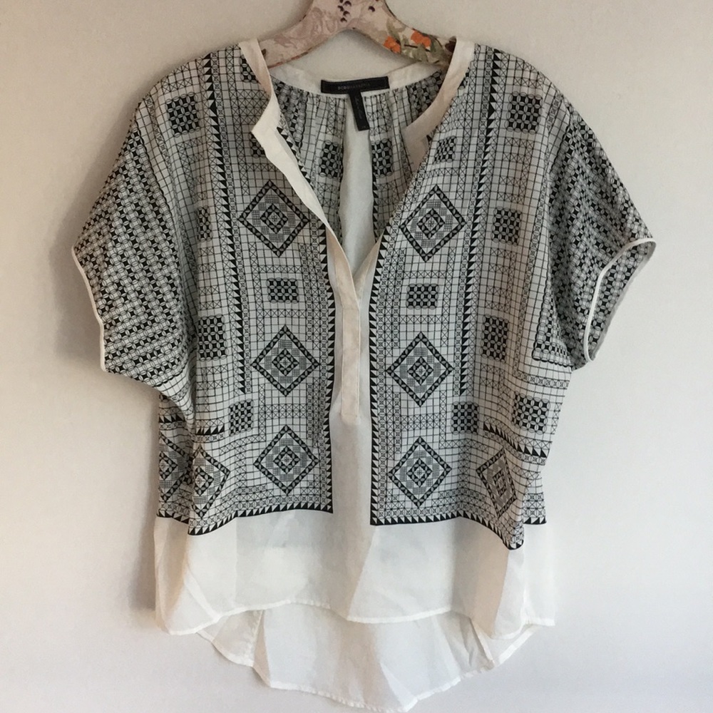 BCBGMAXAZRIA white and black print blouse - Picture 1 of 3